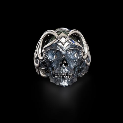 Capitan "Mortality Skull" Ring with Carved Tahitian Pearl
