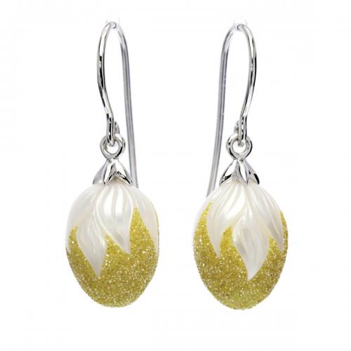 Galaxia Pearl Earrings with Lab-Grown Yellow Diamond Druzy