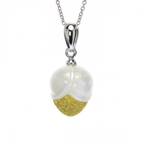 Galaxia Pearl Pendant with Lab-Grown Yellow Diamond Druzy