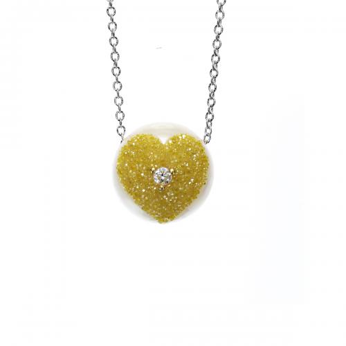 Galaxia Pearl Pendant with Lab-Grown Yellow Diamond Druzy