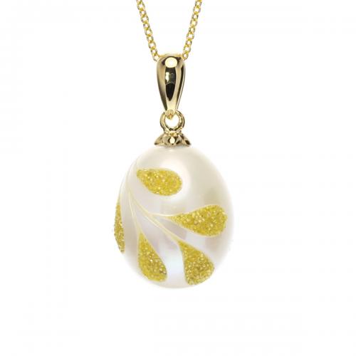 Galaxia Pearl Pendant with Lab-Grown Yellow Diamond Druzy